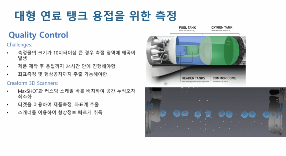 대형 연료탱크 측정을 위한 MaxSHOT 3D와 광학 트래킹 기반 3D 측정