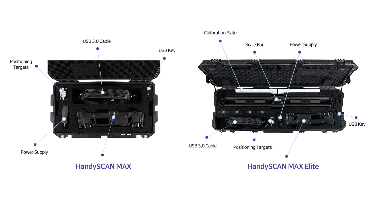 대형물 최적화 3D스캐너 CREAFORM HandySCAN MAX의 구성품 및 악세서리 이미지